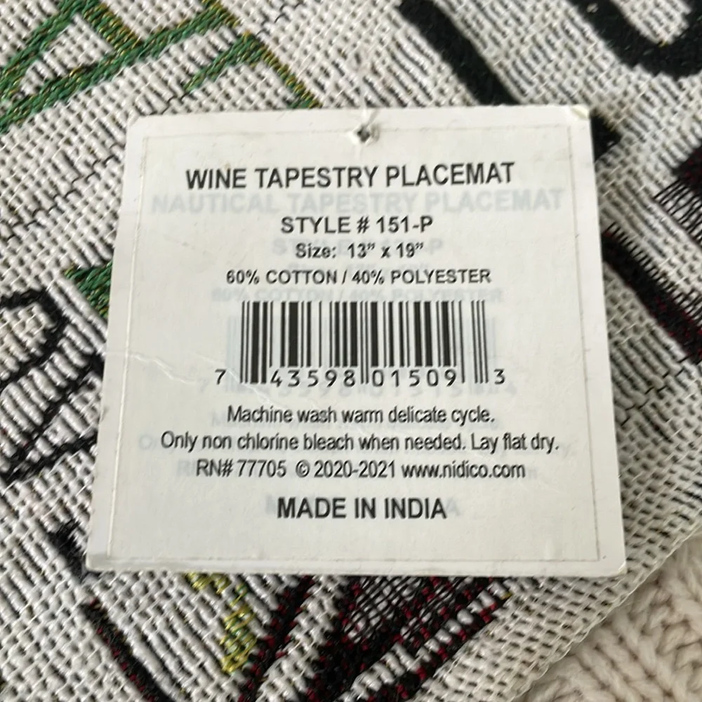 NWT wine themed placemats 2 in lot different styles. Tapestry grapes bottles cab